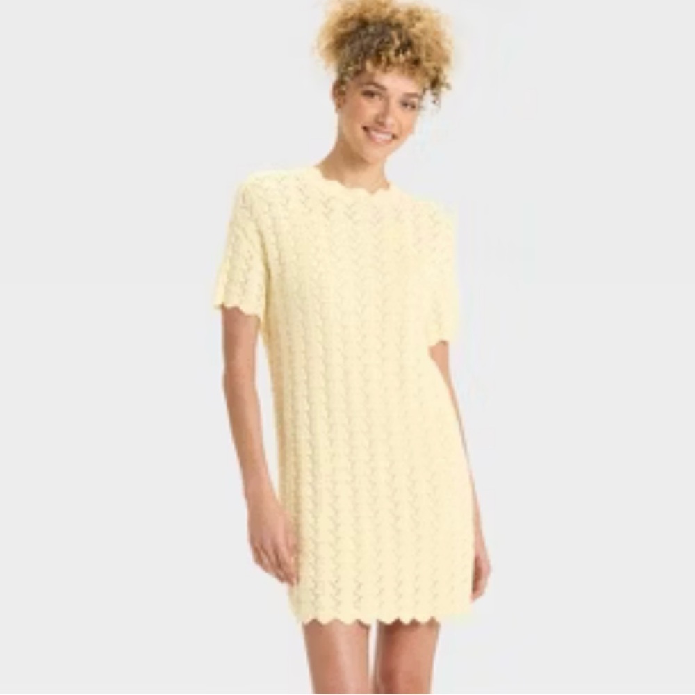 A New Day Pointelle Knit Sweater Dress | NWT | Cream | Scalloped Hem - Picture 2 of 8